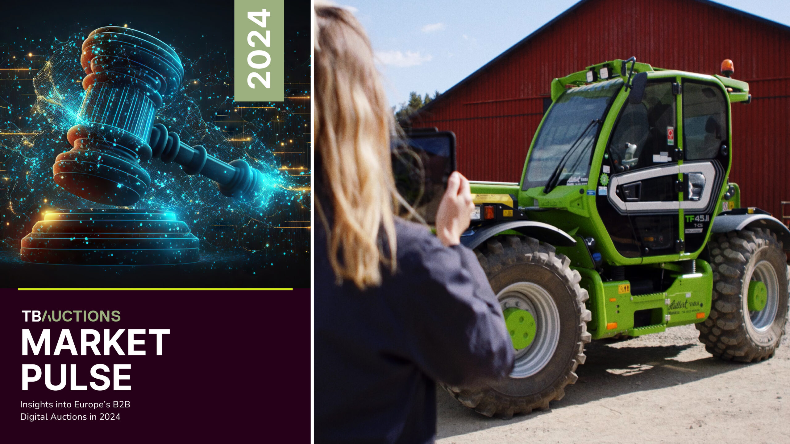 TBAuctions Market Pulse 2024 och en begagnad industri­maskin fotograferas inför onlineauktion.